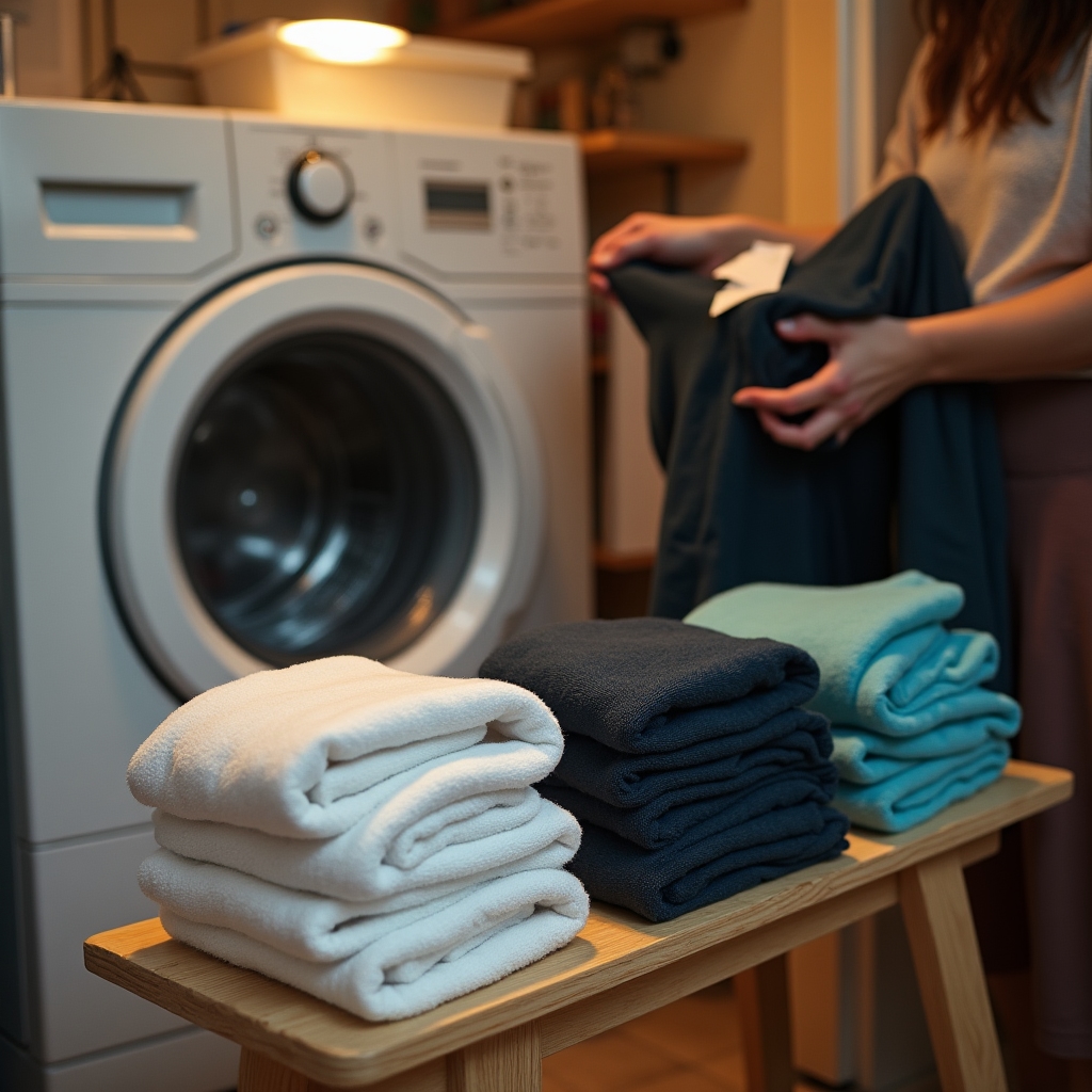 Ropa clasificada por colores y tipos de tejido antes del lavado