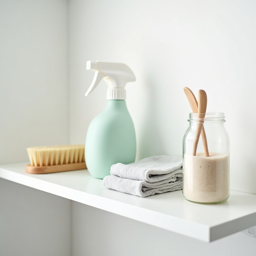 Productos de limpieza organizados para la sesión del taller
